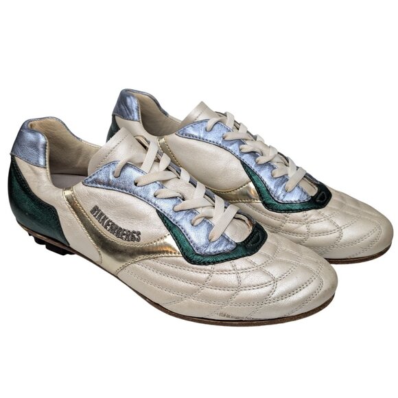 Bikkembergs Futsal Shoes Womens Metallic Green Gold Cream Leather EU 39 US 8.5 - Picture 5 of 14